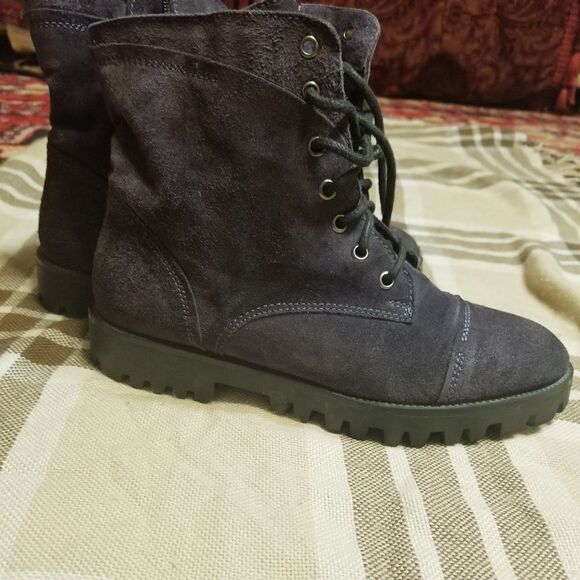 Manas gray suede lace-up combat  boots sz 8.5/9 - Picture 10 of 13